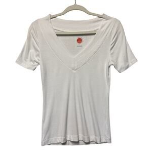 Anthropologie Daily Practice White V-neck Tee Ribbed Size XS